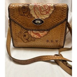VTG Leather Hand Tooled Large Floral Motif Shoulder Bag